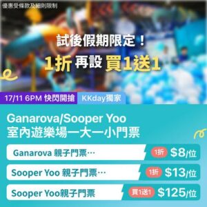 KKday:【🇭🇰室內親子遊樂場｜試後假期限定｜1折＋買1送1】