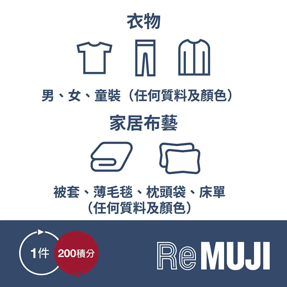 【MUJI】捐贈衣物每件送200分MUJI app 積分