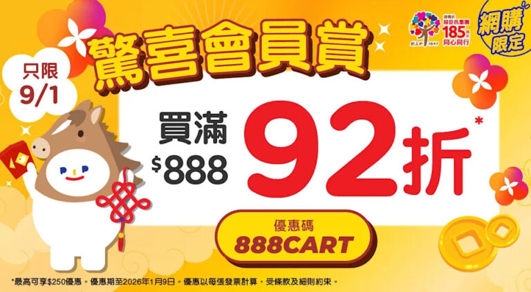 【百佳】網店快閃滿額92折 即睇優惠碼