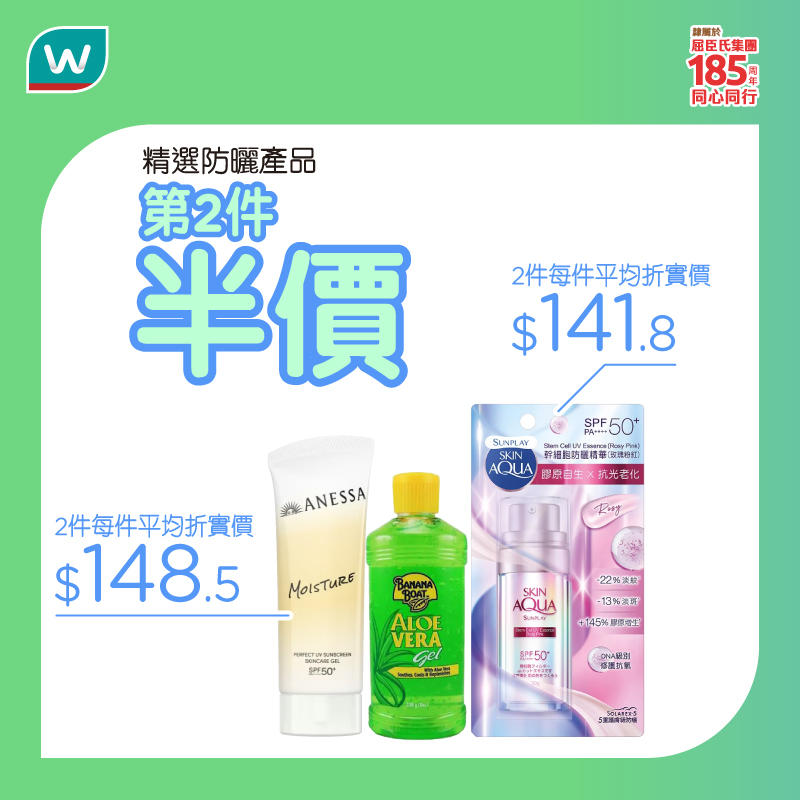 屈臣氏精選防曬產品優惠宣傳圖