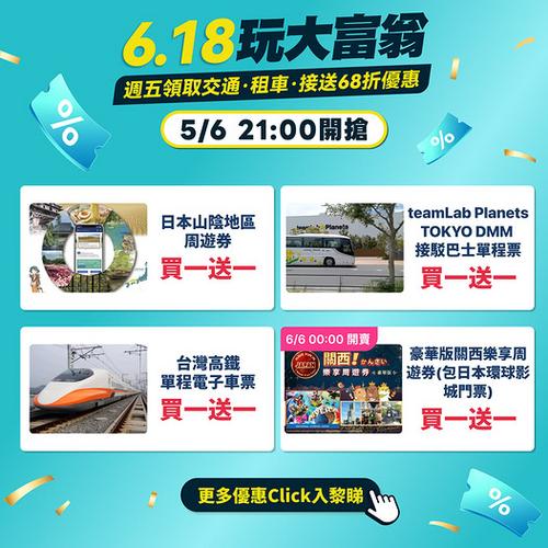 KKday 日台｜6.18 玩大富翁周遊券及車票全面買1送1